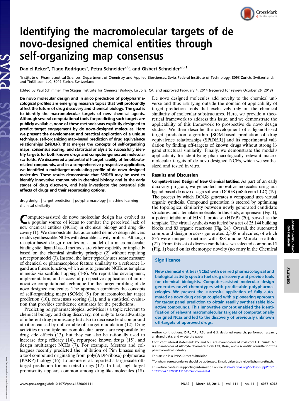 Identifying the Macromolecular Targets of De Novo-Designed Chemical Entities Through Self-Organizing Map Consensus