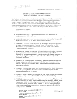 Grand Lake Clarity Stakeholders Memorandum Of