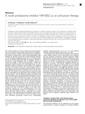 A Novel Proteasome Inhibitor NPI-0052 As an Anticancer Therapy