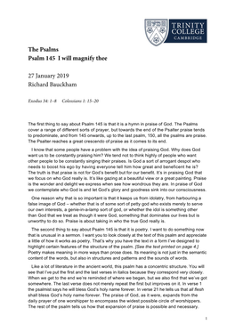 The Psalms Psalm 145 I Will Magnify Thee 27 January 2019 Richard Bauckham