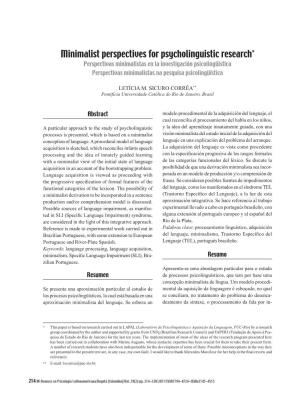 Minimalist Perspectives for Psycholinguistic