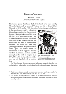 Blackbeard's Surname Richard Coates