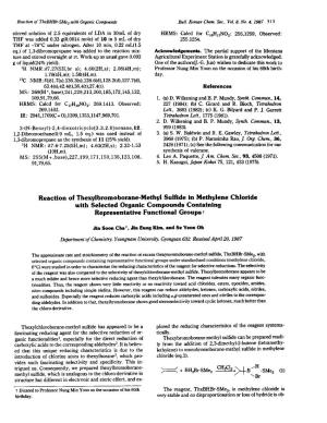 Reaction of Thexylbromoborane-Methyl Sulfide in Methylene Chloride with Selected Organic Compounds Containing Representative Functional Groups T