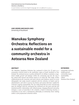 Reflections on a Sustainable Model for a Community Orchestra in Aotearoa New Zealand