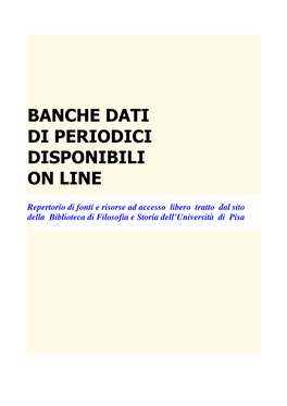 Banche Dati Di Periodici Disponibili Gratis on Line
