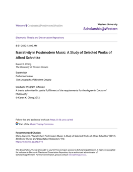 Narrativity in Postmodern Music: a Study of Selected Works of Alfred Schnittke