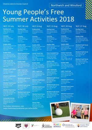 Northwich and Winsford Young People’S Free Summer Activities 2018