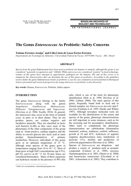 The Genus Enterococcus As Probiotic: Safety Concerns
