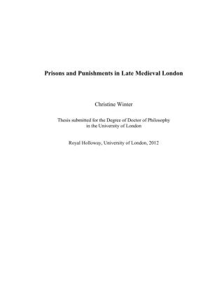Prisons and Punishments in Late Medieval London
