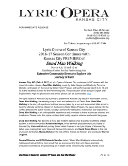 Dead Man Walking March 4, 8, 10 and 12 at Kauffman Center for the Performing Arts Extensive Community Events to Explore This Journey of Faith