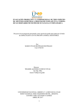 Evaluación Productiva Y Composicional De Tres Especies De Arvenses Sometidas a Proceso De Ensilaje En La Vereda De San Bernardo Municipio De Sutatausa Cundinamarca