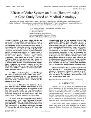 (Hemorrhoids) - a Case Study Based on Medical Astrology