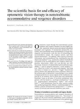 The Scientific Basis for and Efficacy of Optometric Vision Therapy in Nonstrabismic Accommodative and Vergence Disorders