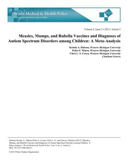 Measles, Mumps, and Rubella Vaccines and Diagnoses of Autism Spectrum Disorders Among Children: a Meta-Analysis