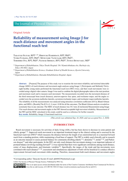 Reliability of Measurement Using Image J for Reach Distance and Movement Angles in the Functional Reach Test