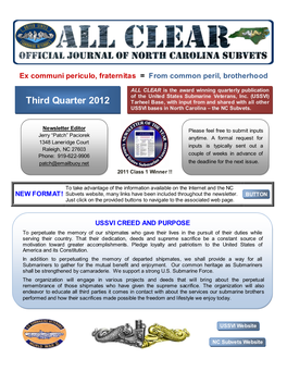 Third Quarter 2012 Tarheel Base, with Input from and Shared with All Other USSVI Bases in North Carolina – the NC Subvets