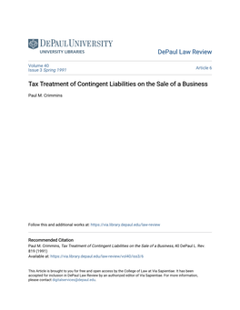 Tax Treatment of Contingent Liabilities on the Sale of a Business