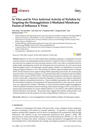 In Vitro and in Vivo Antiviral Activity of Nylidrin by Targeting the Hemagglutinin 2-Mediated Membrane Fusion of Inﬂuenza a Virus