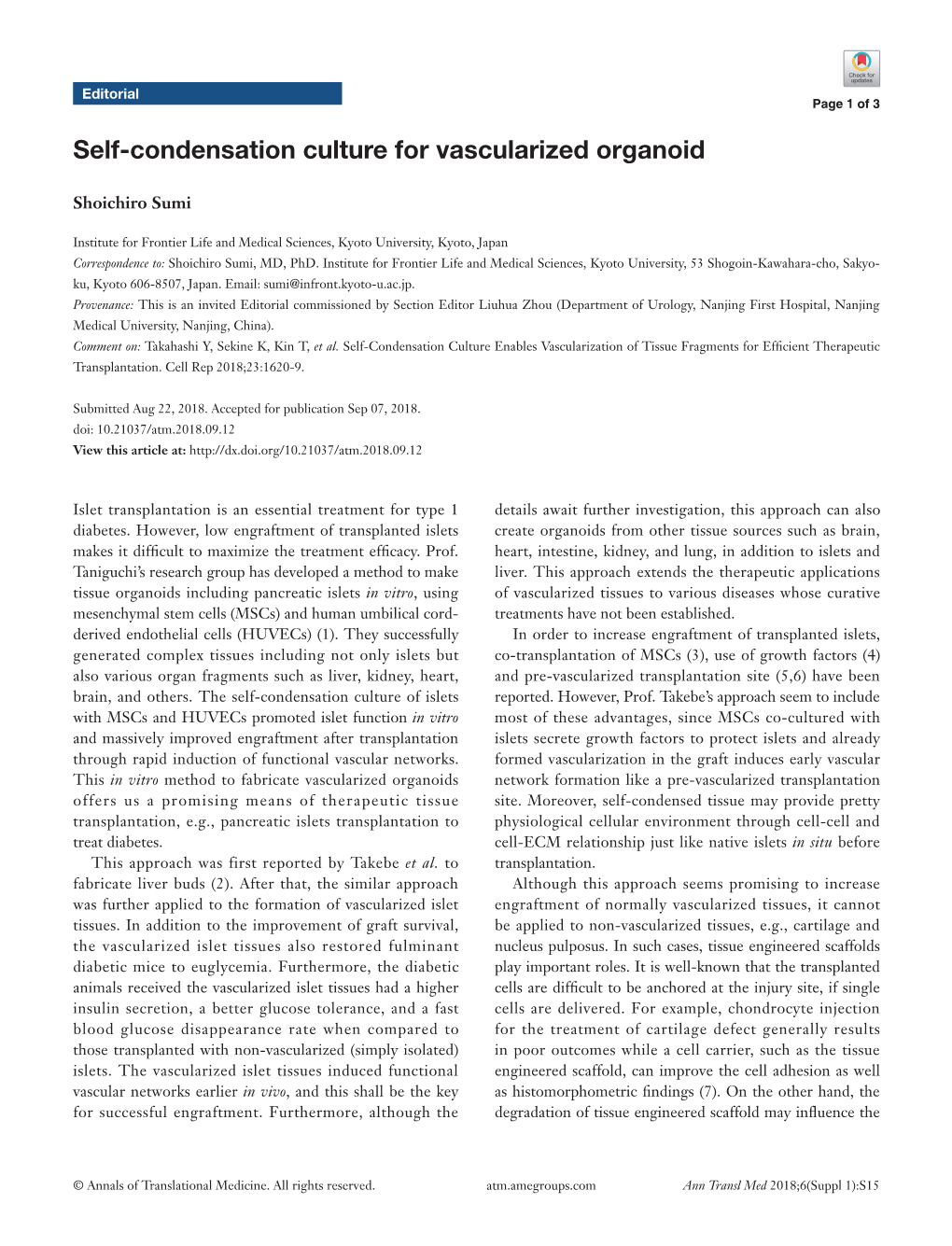 Self-Condensation Culture for Vascularized Organoid