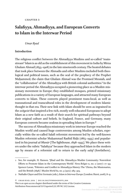 Salafiyya, Ahmadiyya, and European Converts to Islam in the Interwar Period