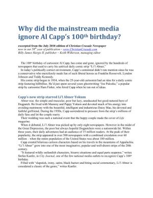 Why Did the Mainstream Media Ignore Al Capp's 100Th Birthday?