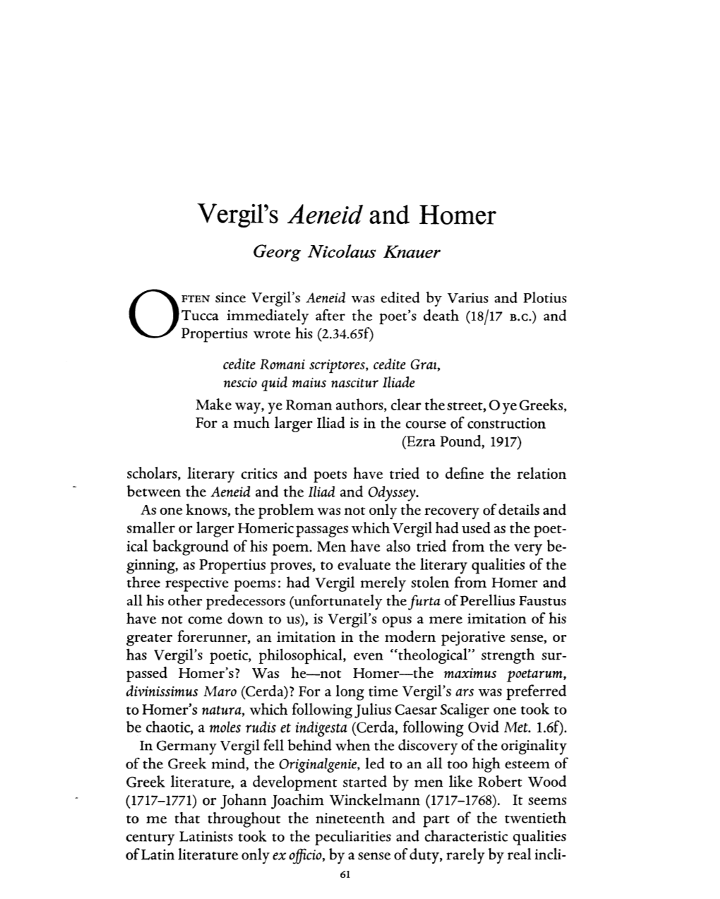 Vergil's Aeneid and Homer Georg Nicolaus Knauer