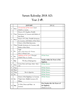 Sarum Calendar 2018