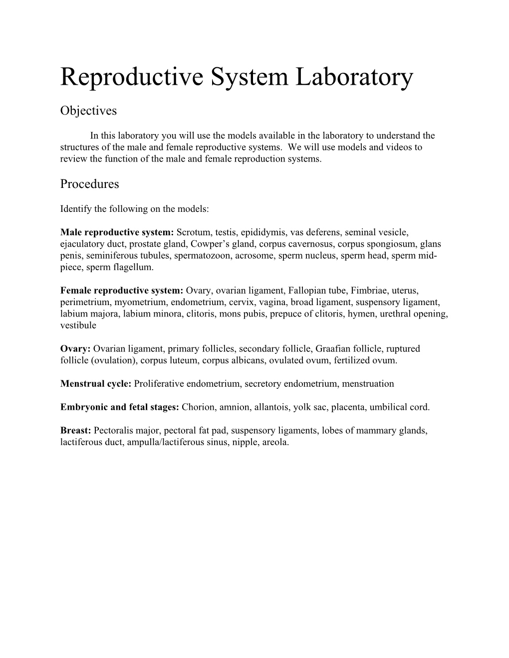 Reproductive System Laboratory