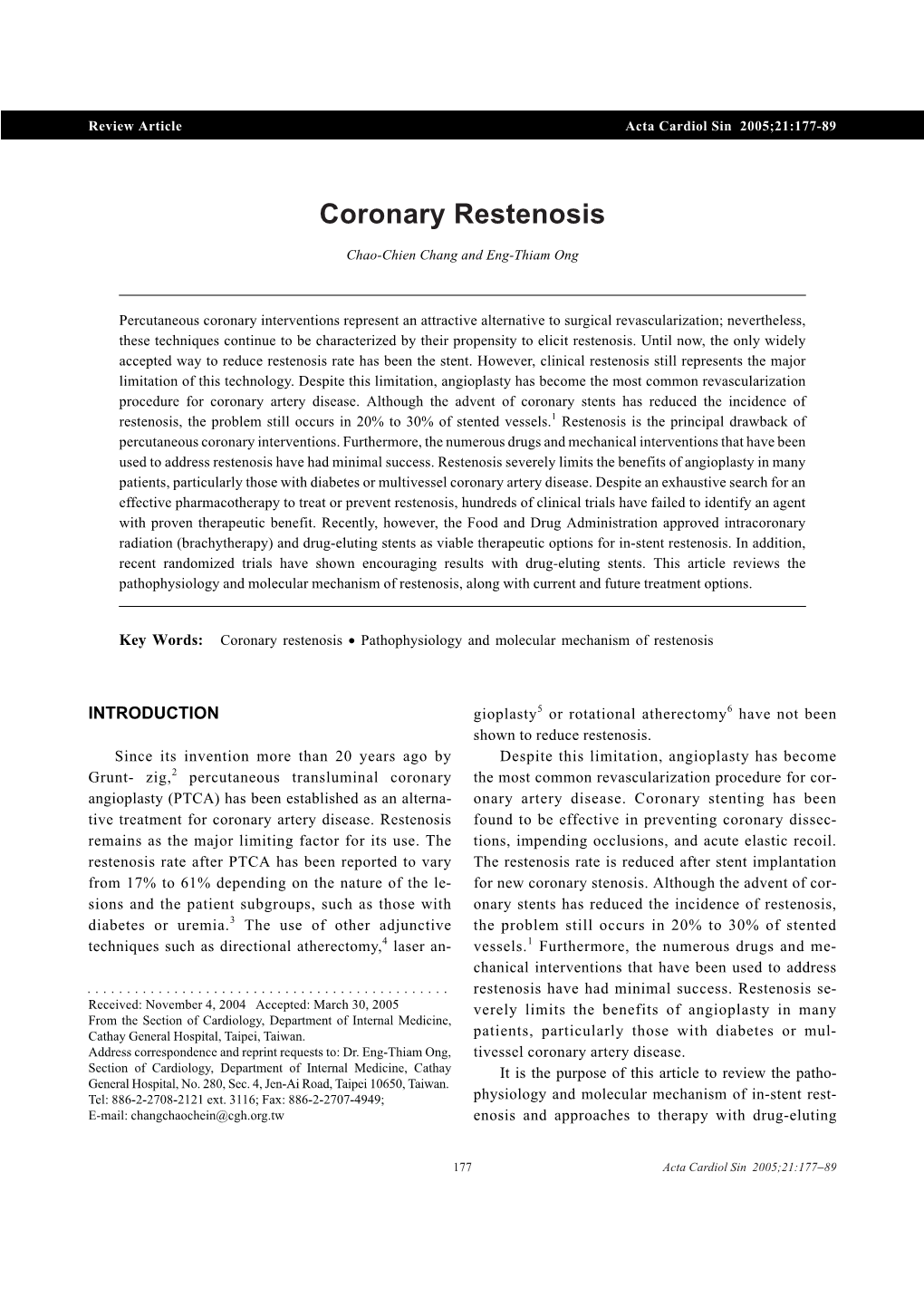 Coronary Restenosis