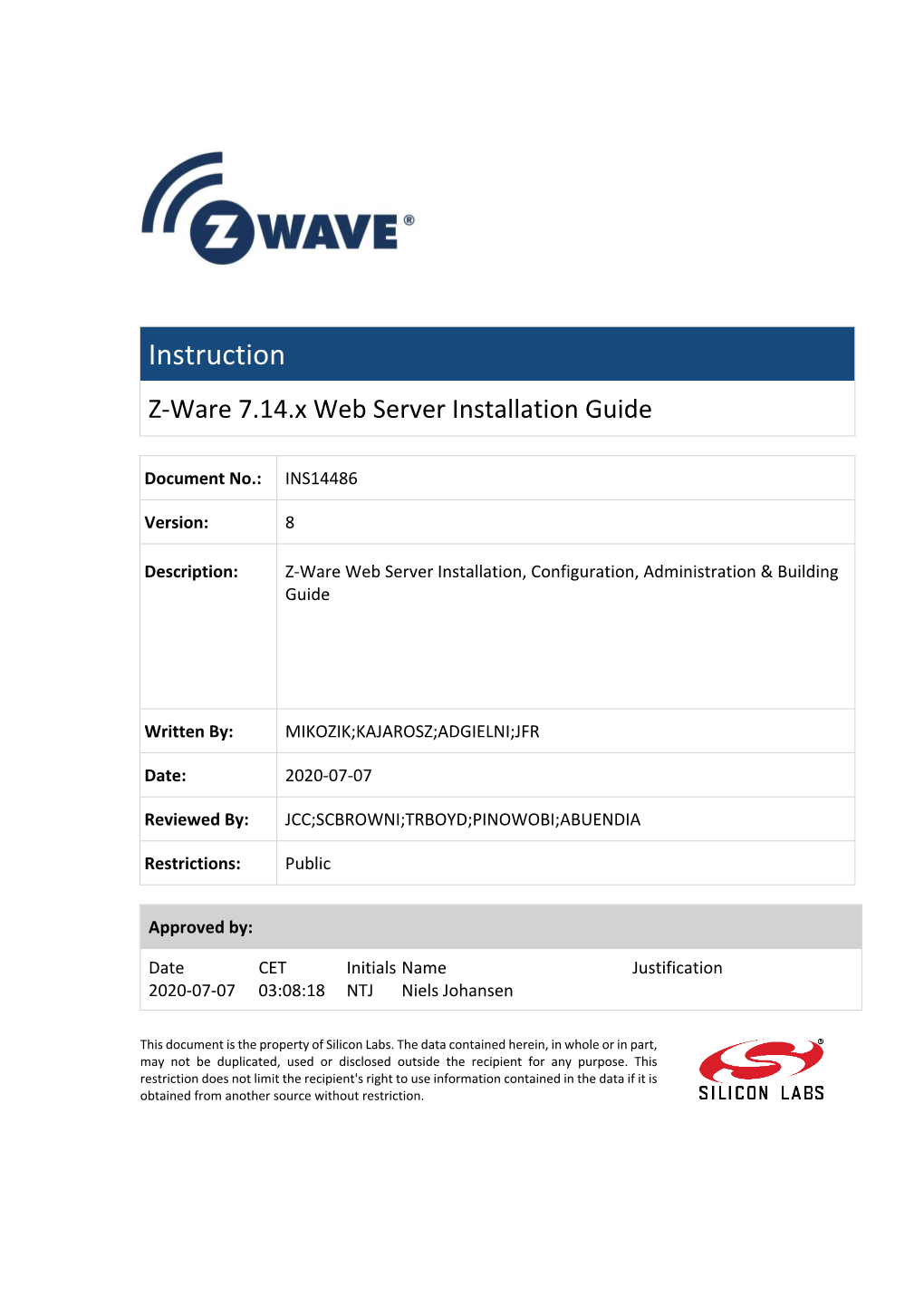 Z-Ware 7.14.X Web Server Installation Guide Users Guide