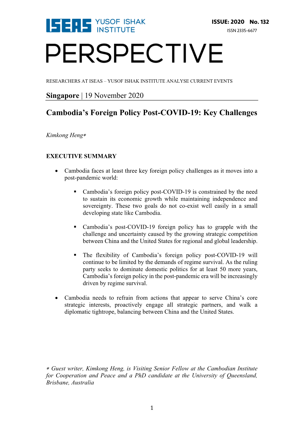 Cambodia's Foreign Policy Post-COVID-19: Key Challenges