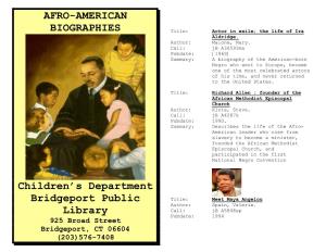 AFRO-AMERICAN BIOGRAPHIES Children's Department Bridgeport