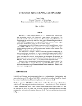 Comparison Between RADIUS and Diameter