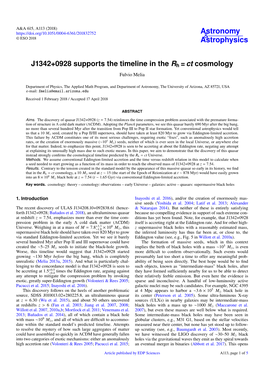 J1342+0928 Supports the Timeline in the Rh = Ct Cosmology Fulvio Melia