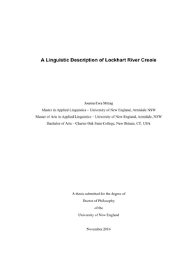 A Linguistic Description of Lockhart River Creole