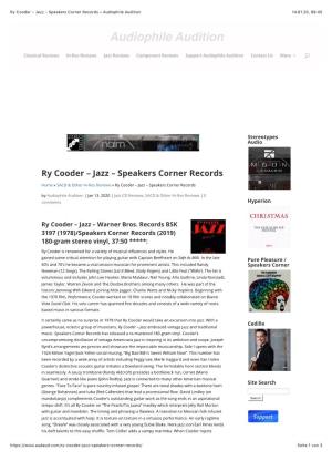 Ry Cooder – Jazz – Speakers Corner Records