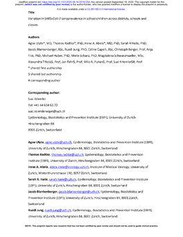 Variation in SARS-Cov-2 Seroprevalence in School-Children Across Districts, Schools and Classes