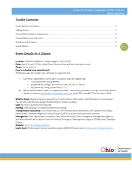 Toolkit Contents Event Details at a Glance