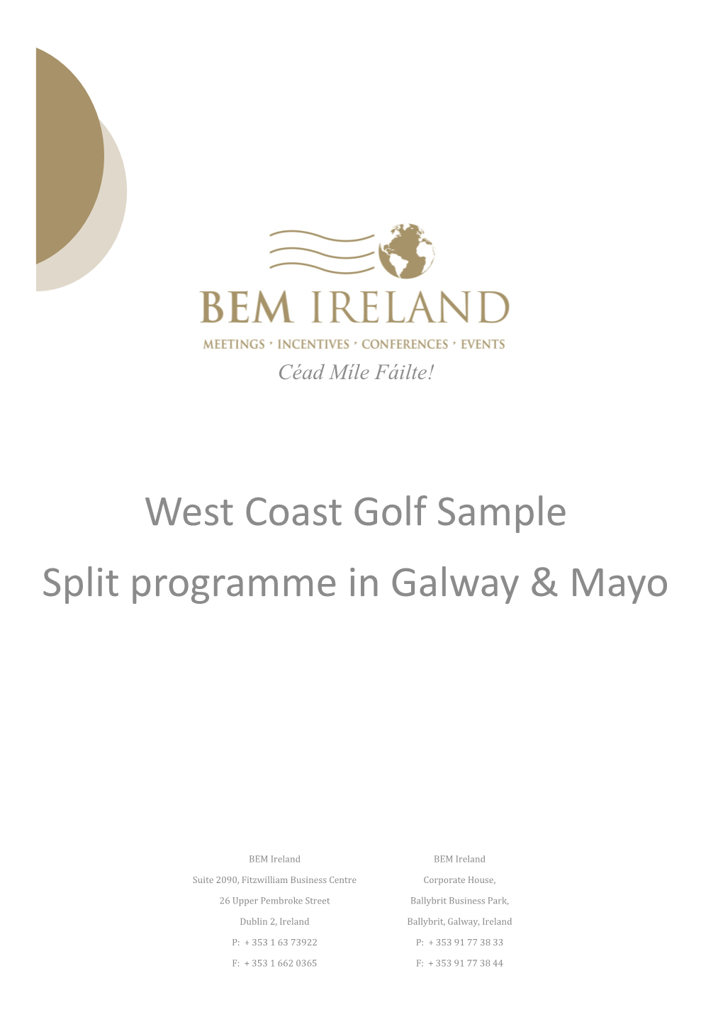 West Coast Golf Sample Split Programme in Galway & Mayo