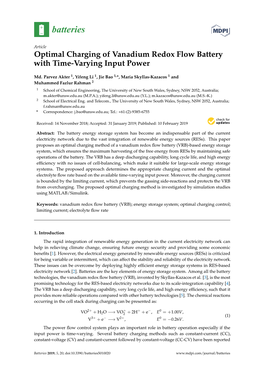 Optimal Charging of Vanadium Redox Flow Battery with Time-Varying Input Power
