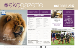 OCTOBER 2017 WHERE CHAMPIONS BECOME SCHEDULE of EVENTS DECEMBER 12 – 17, 2017 ROYALTY Visit Akc.Org/Events/National-Championship for Updates
