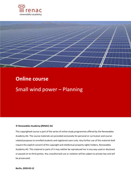 Online Course Small Wind Power – Planning