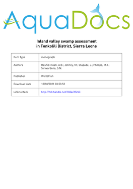 Inland Valley Swamp Assessment in Tonkolili District, Sierra Leone