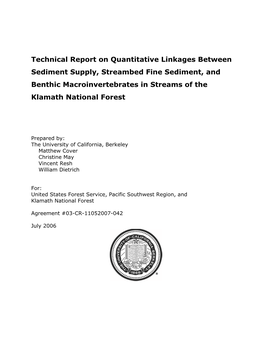 Quantitative Linkages Between Sediment Supply, Streambed Fine Sediment, and Benthic Macroinvertebrates in Streams of the Klamath National Forest