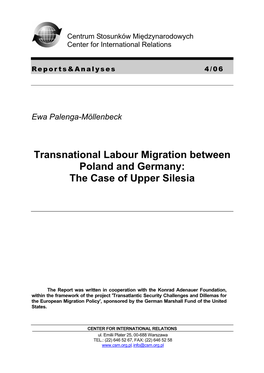 Transnational Labour Migration Between Poland and Germany: the Case of Upper Silesia