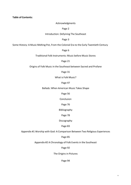 Table of Contents: Acknowledgments Page 2
