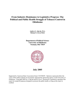 From Industry Dominance to Legislative Progress: the Political and Public Health Struggle of Tobacco Control in Oklahoma