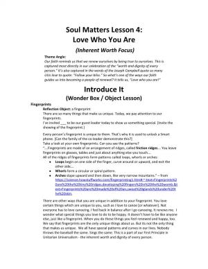 Soul Matters Lesson 4: Love Who You Are ​(Inherent Worth Focus)