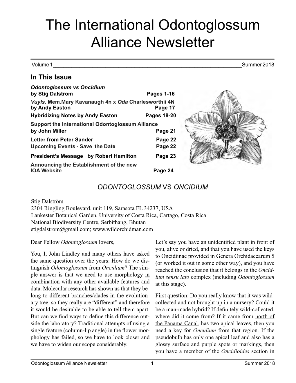 The International Odontoglossum Alliance Newsletter