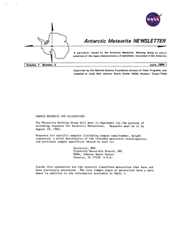 Antartic Meterorite Newsletter Volume 7
